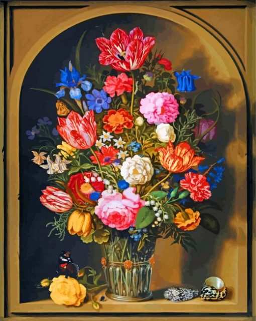 A Still Life Of Flowers In A Glass Beaker paint by numbers