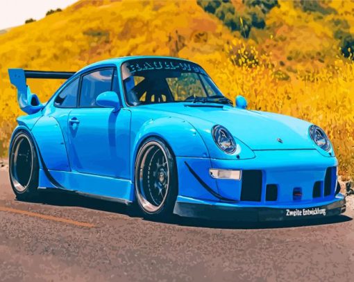 Blue RWB Porsche paint by number