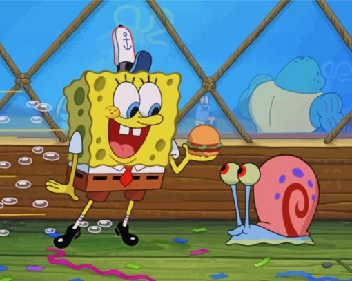Cartoon SpongeBob And Gary paint by number