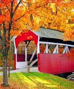 Covered Bridge In Autumn Paint by numbers