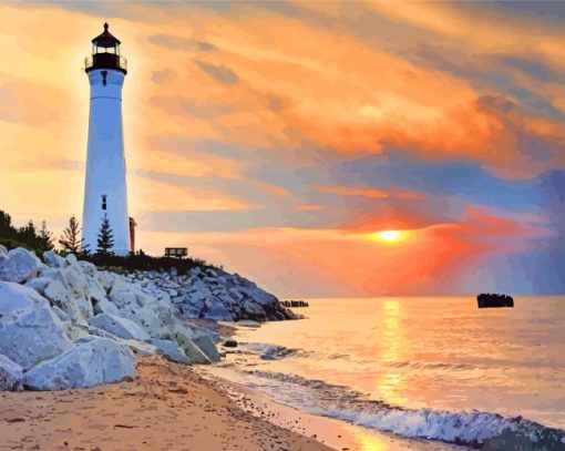 Crisp Point Lighthouse Sunset paint by number
