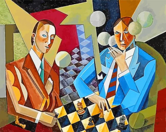 Cubist Chess Players paint by number
