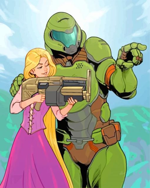 Doom Guy And Rapunzel paint by number
