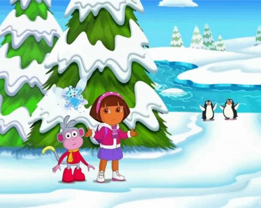 Dora And Boots In Snow paint by number