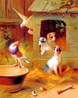 Edgar Hunt Pigeons and Puppies paint by number