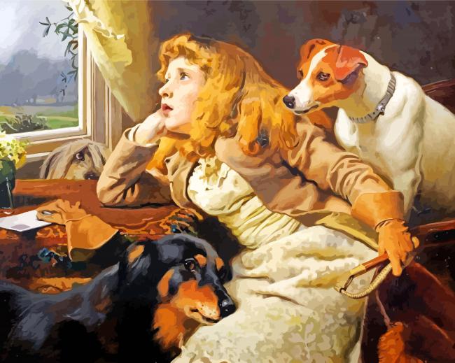 Girl And Dog Looking Out Window paint by number