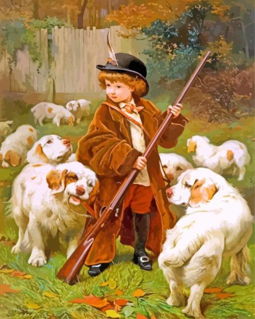 Little Boy And Dogs Charles Burton paint by number