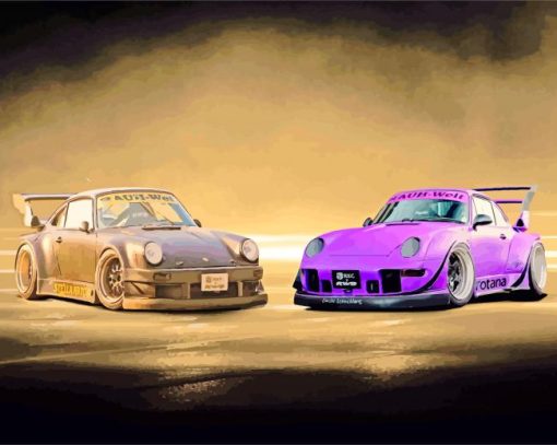 Purple And Black RWB Porsche paint by number