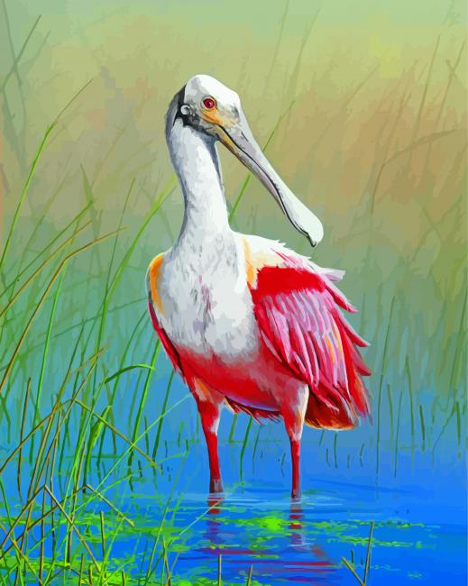 Roseate spoonbill Bird Animal paint by number