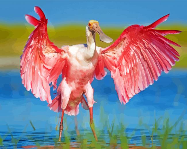 Roseate spoonbill Pink Bird paint by number