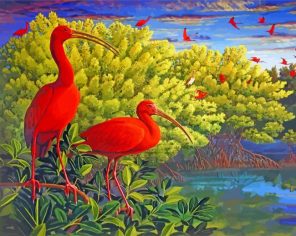 Scarlet ibis In Swamp paint by number