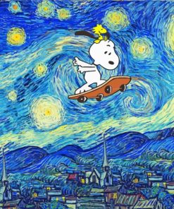 Snoopy Skating Starry Night paint by number