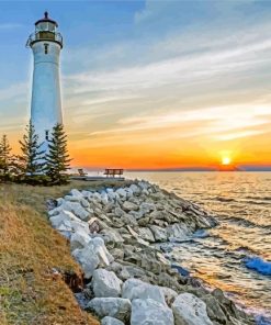 Sunset Crisp Point Lighthouse paint by numbers