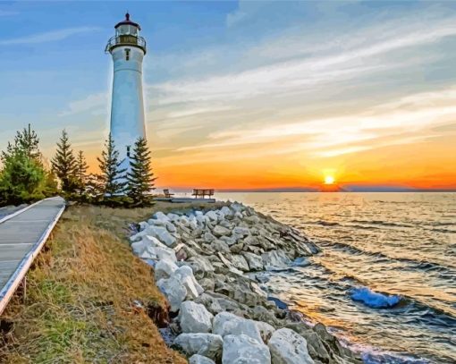 Sunset Crisp Point Lighthouse paint by numbers