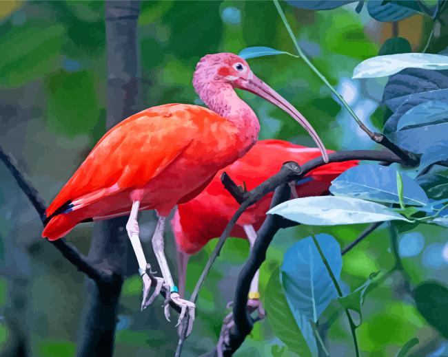 Tropical Scarlet Ibis Bird Paint by numbers