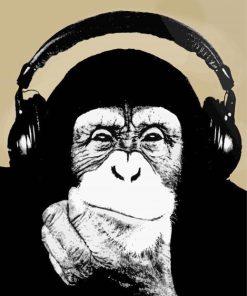 Black Chimp With Headphones paint by numbers