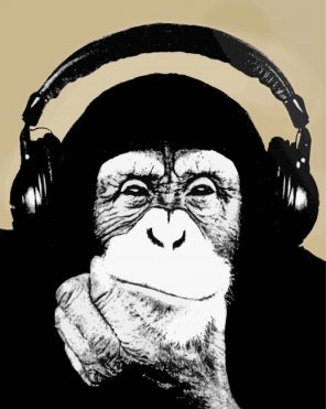 Black Chimp With Headphones paint by numbers