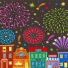 Fireworks And Buildings Illustrations paint by numbers