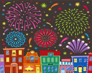 Fireworks And Buildings Illustrations paint by numbers
