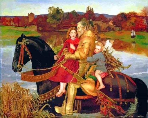 A Dream of the Past: Sir Isumbras at the Ford By Millais paint by numbers