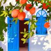 Aesthetic Orange Tree Blue Door paint by numbers