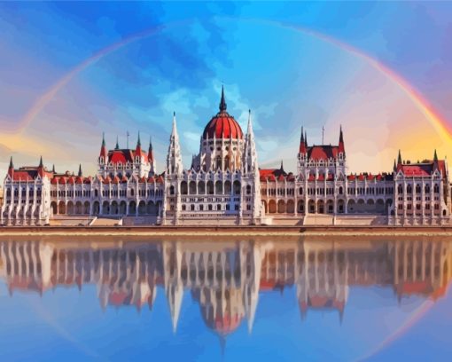 Budapest Hungarian Parliament Rainbow paint by numbers