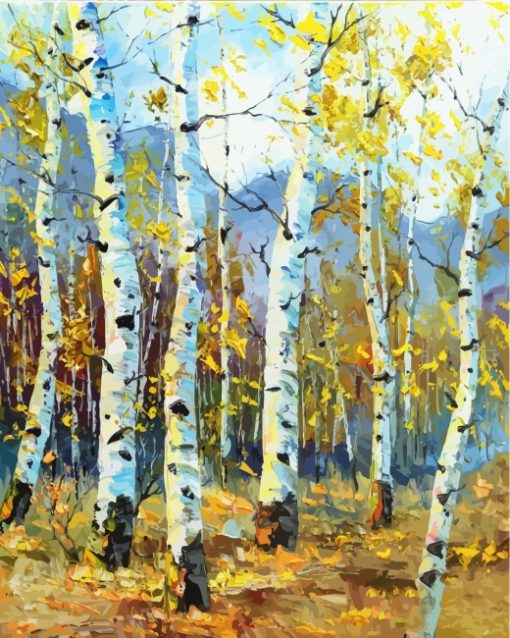 Birch Tree Landscape paint by numbers
