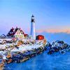 Cape Elizabeth Lighthouse In Snow paint by numbers