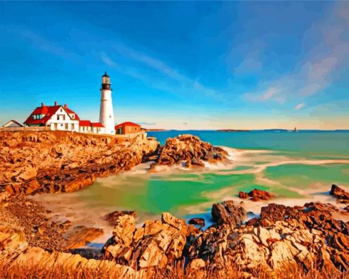 Cape Elizabeth Lighthouse Maine Portland paint by numbers