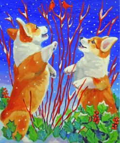Corgi Dogs In Snow paint by numbers