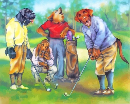 Dogs Playing Golf paint by numbers