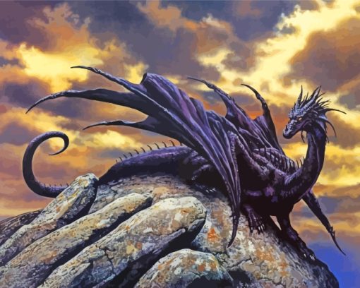 Fantasy Black Dragon paint by numbers