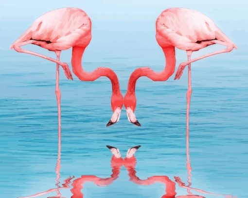 Pink Flamingos Drinking Water paint by numbers