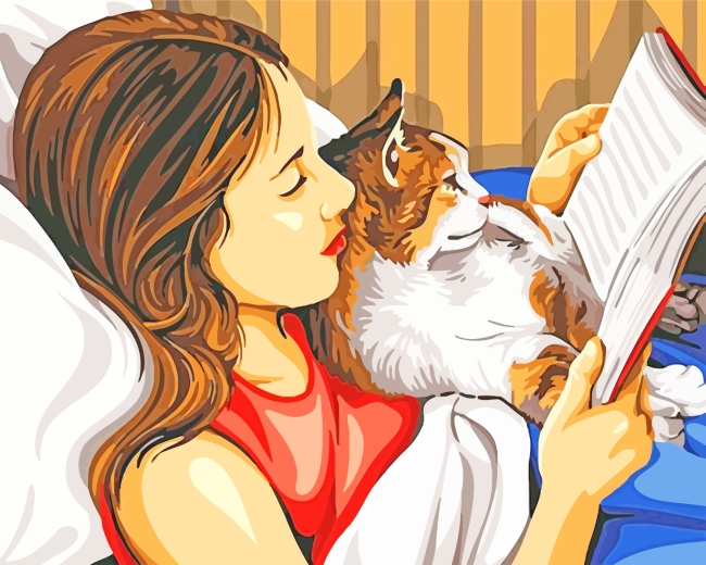 Girl Reading With Cat paint by numbers