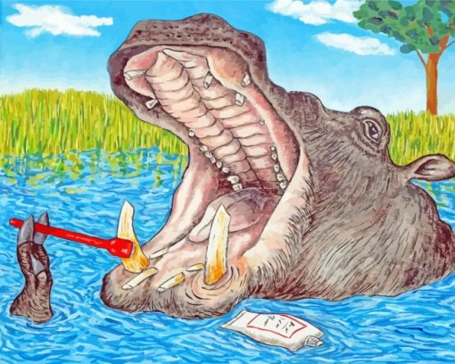 Hippo Brushing Teeth paint by numbers