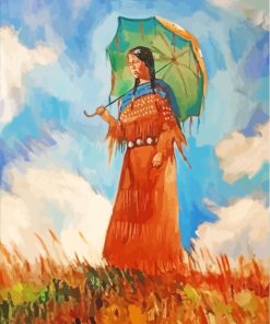 Indian Woman And Umbrellapaint by numbers