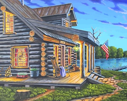 Lakeside Rustic Cabin paint by numbers