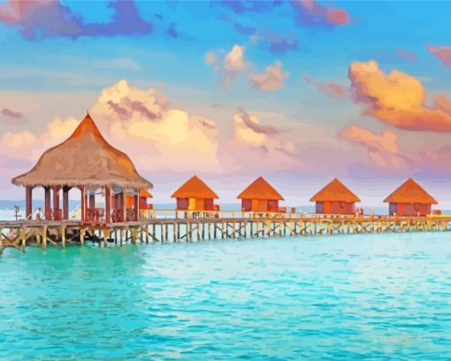 Maldives Huts paint by numbers
