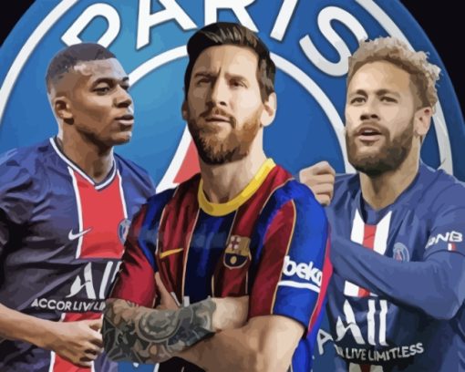 Messi Mbappe Neymar Psg paint by numbers