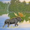 Moose In Lake paint by numbers