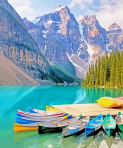 Moraine Lake Canoes paint by numbers