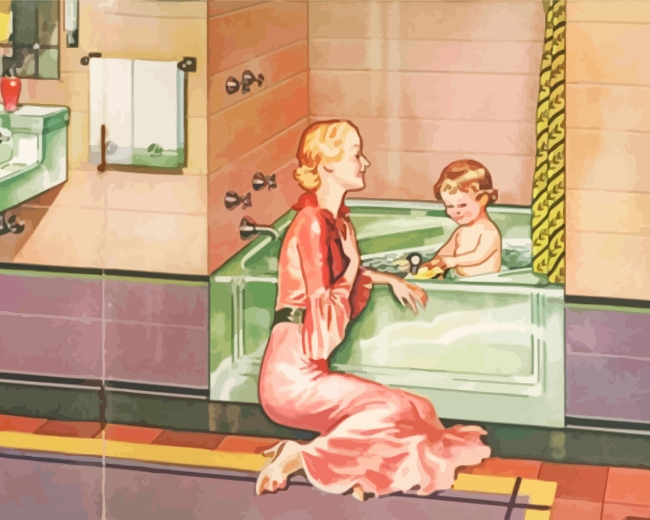 Mother Bathing Her Baby paint by numbers