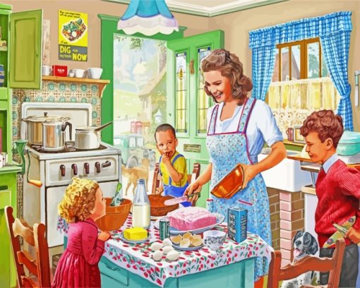 Mother and kids In The Kitchen paint by numbers