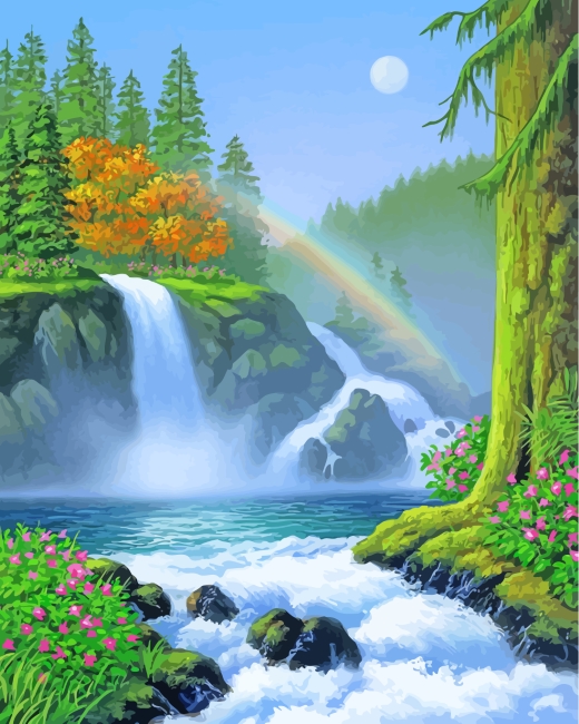 Nature Forest Waterfall paint by numbers
