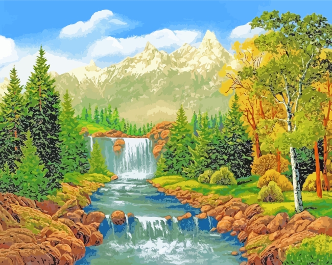 Nature Scene Waterfall paint by numbers