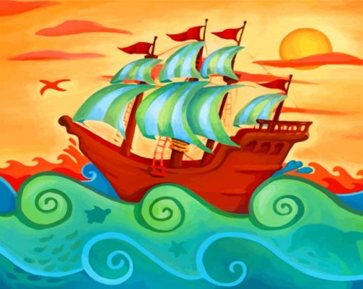 Nautical Pirate Ship paint by numbers