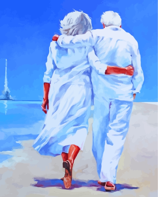 Old Couple On Beach paint by numbers