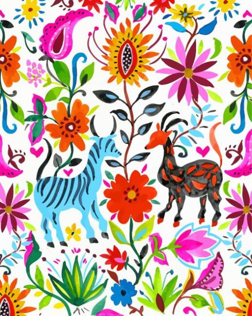 Otomi Flowers And Animals Art paint by numbers