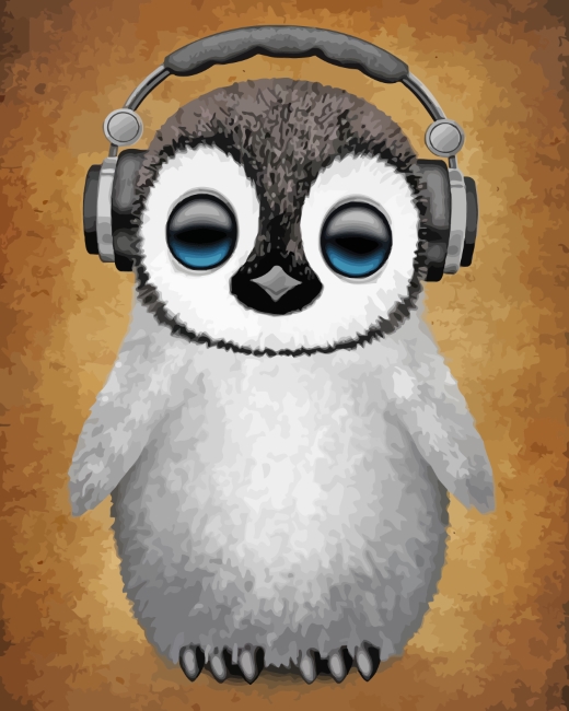 Peinguin With Headphones paint by numbers