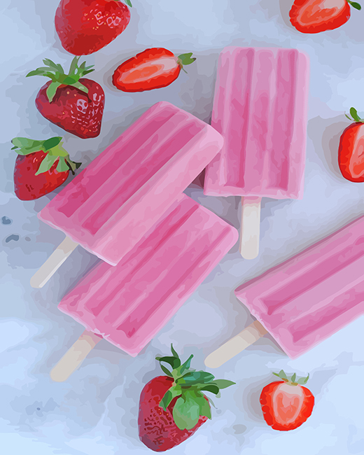 Pink Strawberry Popsicles paint by numbers